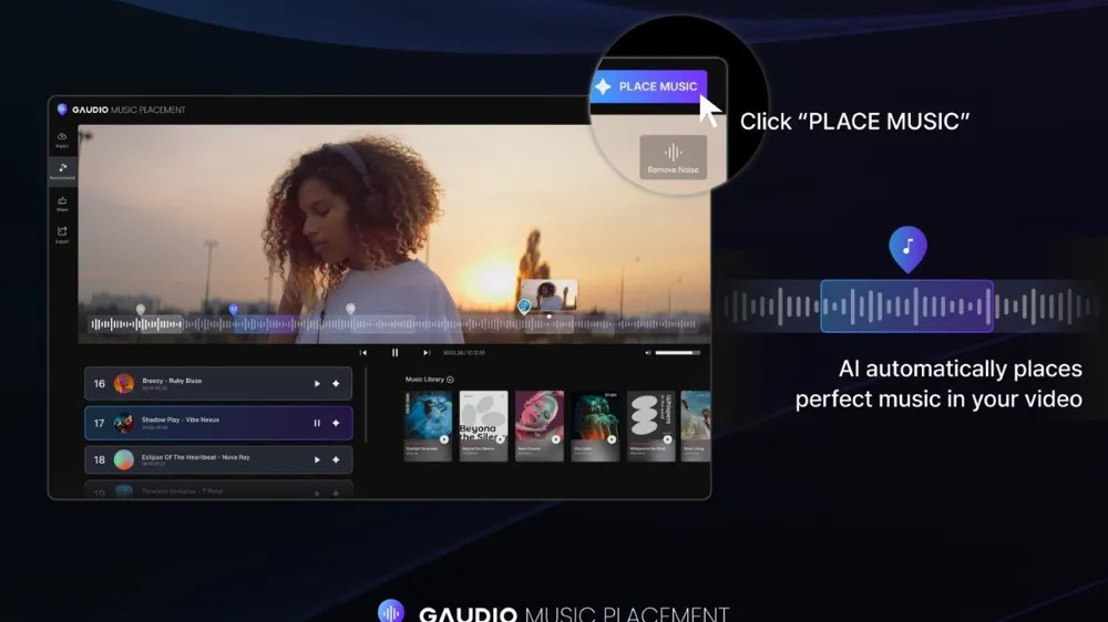 Gaudio Music Placement is a AI compelling tool for video content creators